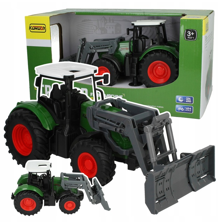Tractor jucarie Stator cu cupa mobila si roti cauciuc 25x12x11.5cm verde