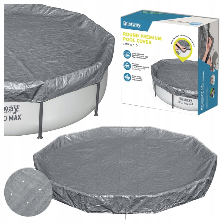 Bestway medence takaró 305cm, Polar-Shield, szürke, szélálló
