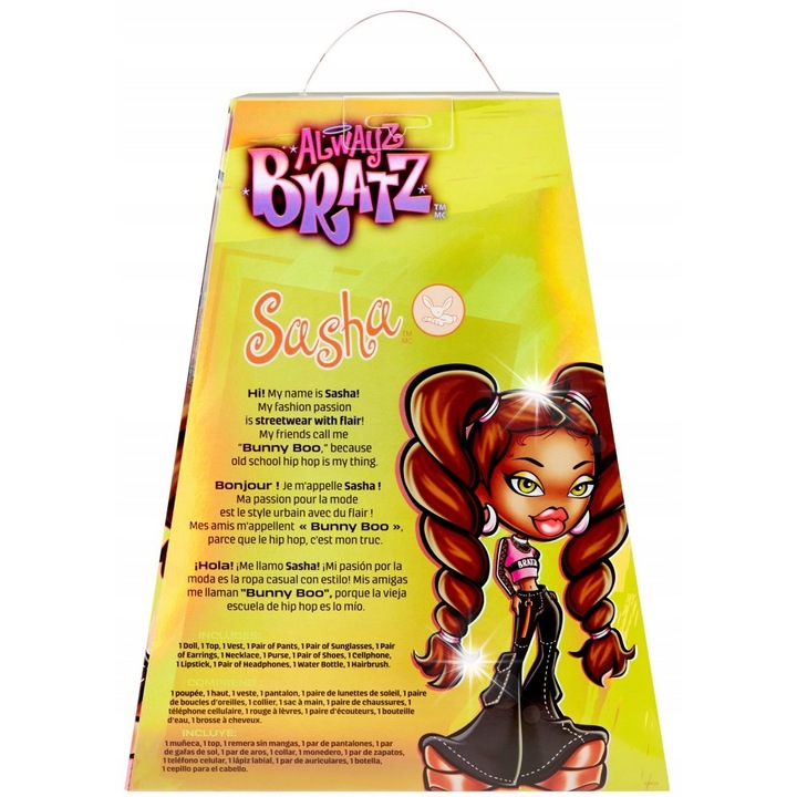 Bratz Sasha baba városi divat, 25cm, 10 kiegészítő, rózsaszín