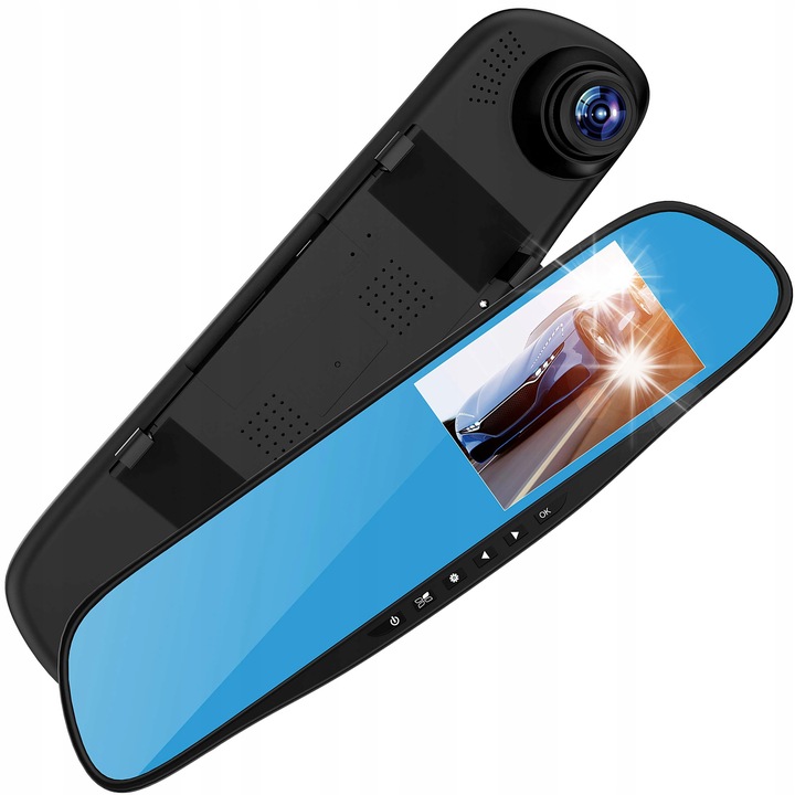 Camera auto Lamex cu oglinda, dubla, Full HD, negru, 4.3"