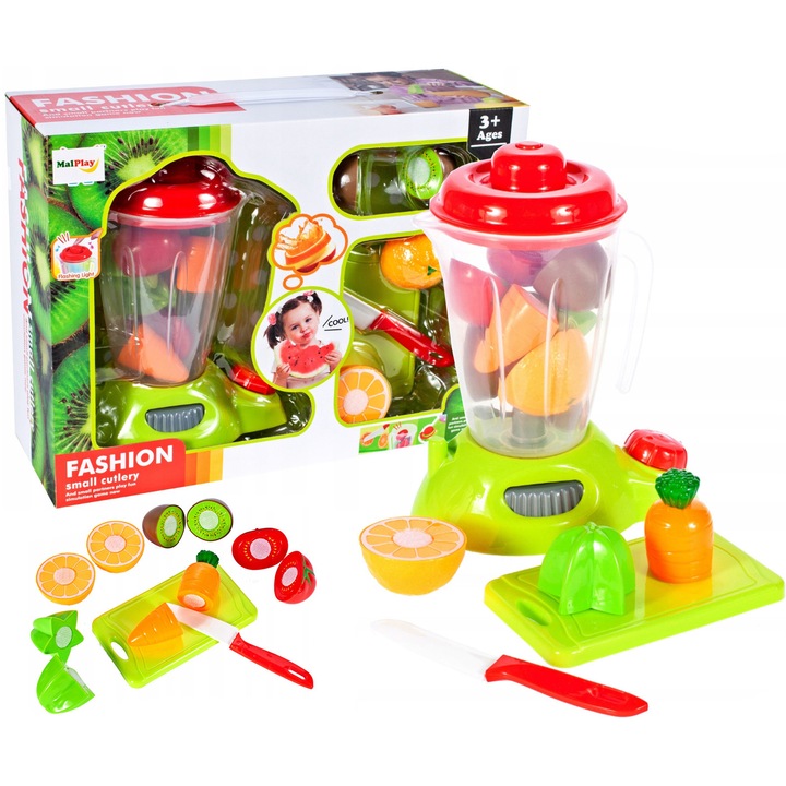 Blender jucarie set copii, fructe si legume taiate, multicolor, 20x15x11cm