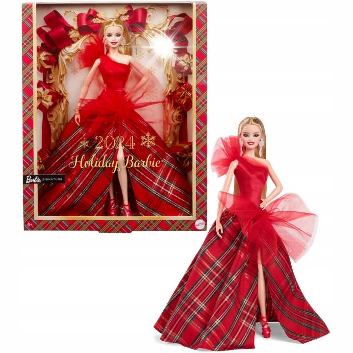 Barbie Holiday 2024 baba elegáns piros ruhában 29xcm