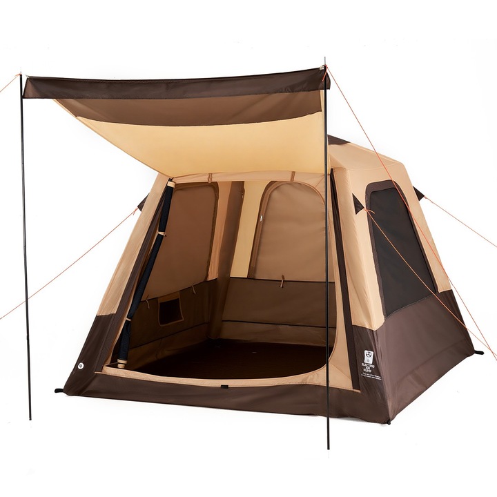 Cort camping 4 persoane, Cort tip cabana gonflabil, Cu pompa reincarcabila, Tuburi de aer TPU, 5 ferestre mari din plasa, Montare rapida, Impermeabil, Cu geanta de transport, Bej