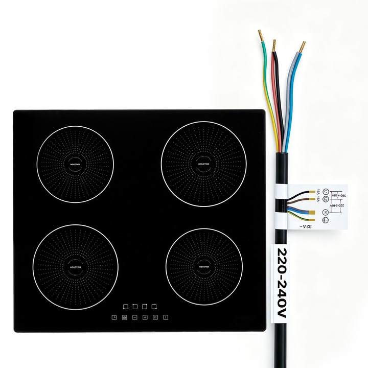 Indukciós főzőlap, Beépíthető elektromos főzőlap 60 cm, 4 főzőzóna, Teljesítmény 7000 W, 9 teljesítményfokozat, LED érintőpanel, Kerámia üveg, Gyermekzár