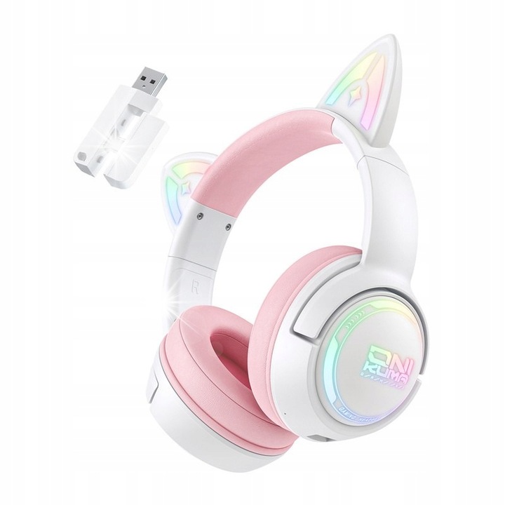 Onikuma GT838 vezeték nélküli gaming fejhallgató, rózsaszín, RGB, 10 óra, USB-C