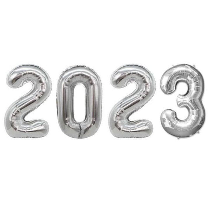 Baloane cifre 2023, argintiu metalizat, 102cm, set 4 bucati