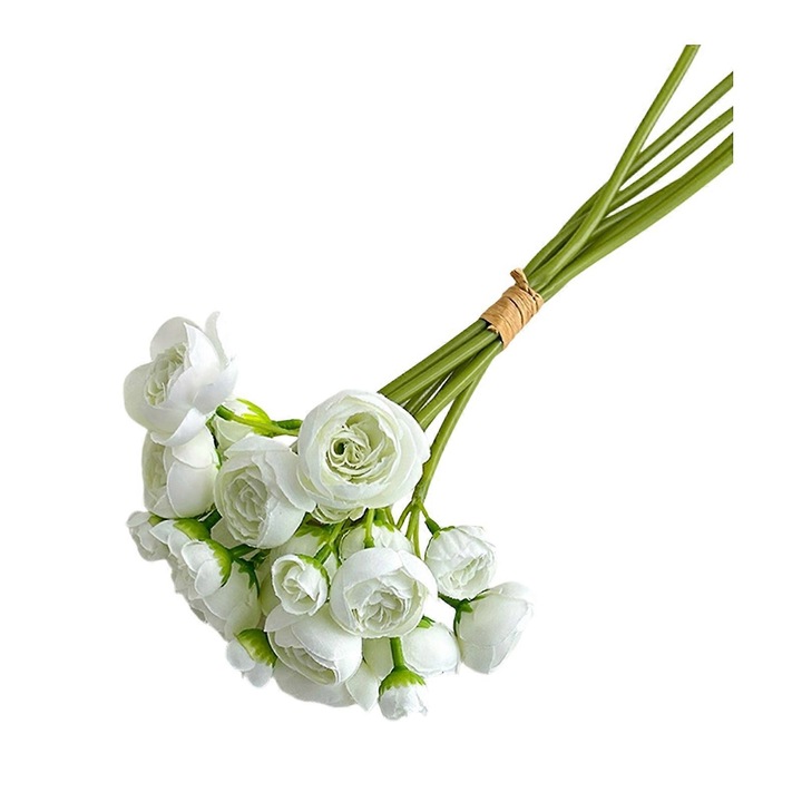 Művirágok, 6 db-os szett, szintetikus selyem, fehér, 38cm