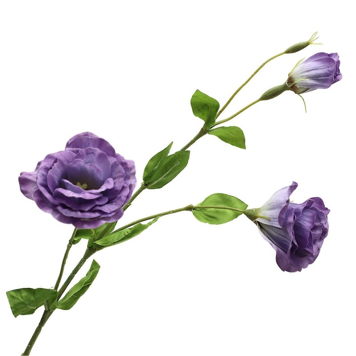 Művirág eustoma, 3 fej, szintetikus selyem, sötétlila, 71cm