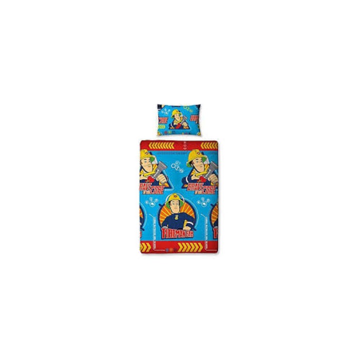 Lenjerie de pat, Fireman Sam, dublu fata, microfibra, multicolor, 135x200cm