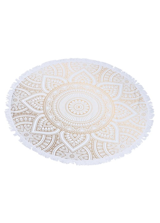 Prosop de plaja rotund, microfibra, alb, 129x129x0.5cm
