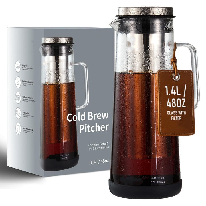 Cafetiera Vitesthord 1.4L sticla negru filtru maner 13.7x10.7x28cm
