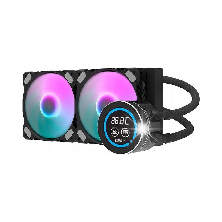 Darkflash DN-D240 folyadékhűtő rendszer, ARGB, 240mm, Intel AMD kompatibilis, LCD kijelzővel