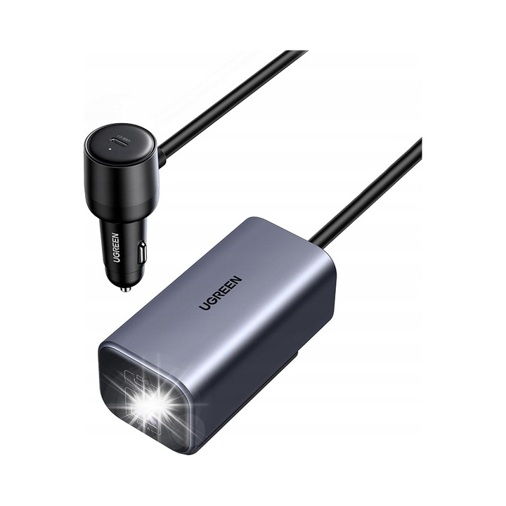 Incarcator auto Ugreen EC706, 150W, 3x USB-C, USB-A, cablu 1m, negru