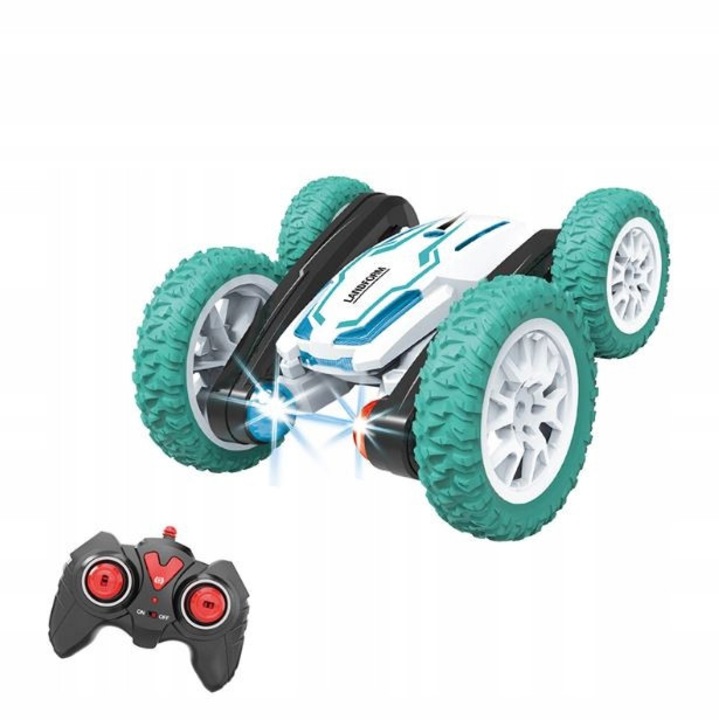 BOUNN 4x4 akrobatikus távirányítós autó, fekete-fehér-zöld, 360°, 15x10x8cm