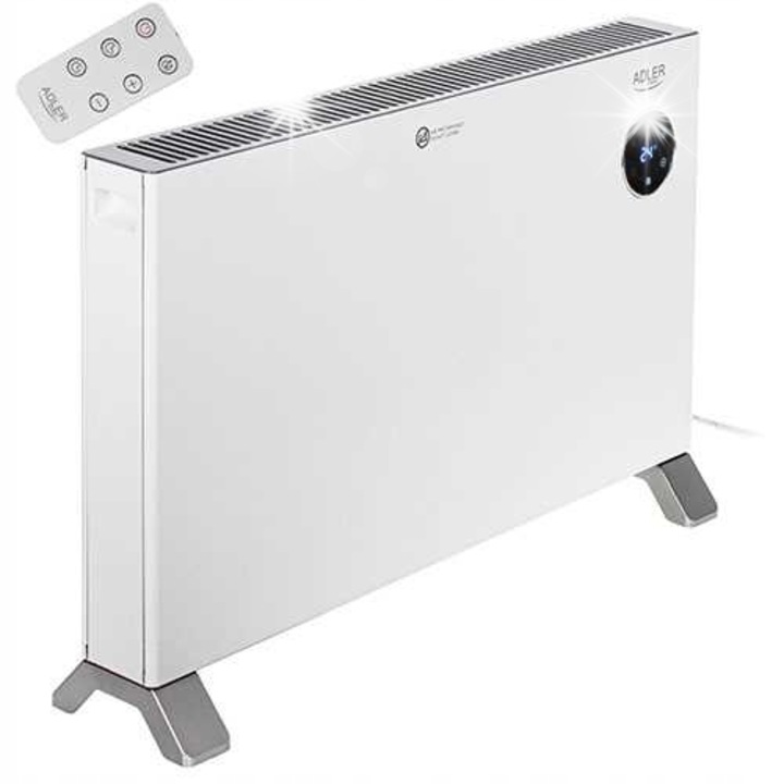 Radiator convector electric Adler LCD, timer, telecomanda, alb-gri, 2000W, 1.45m