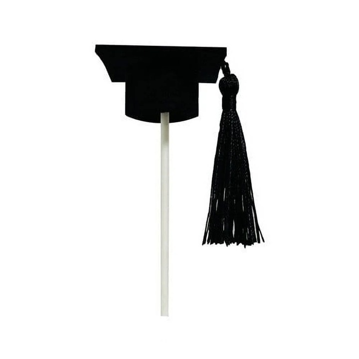 Topper tort ZYBLSSBB LSM2xh10311-BCS0014285-3, palarie mini de absolvire cu ciucure, set 12 buc., textil cu bat de hartie, multicolor