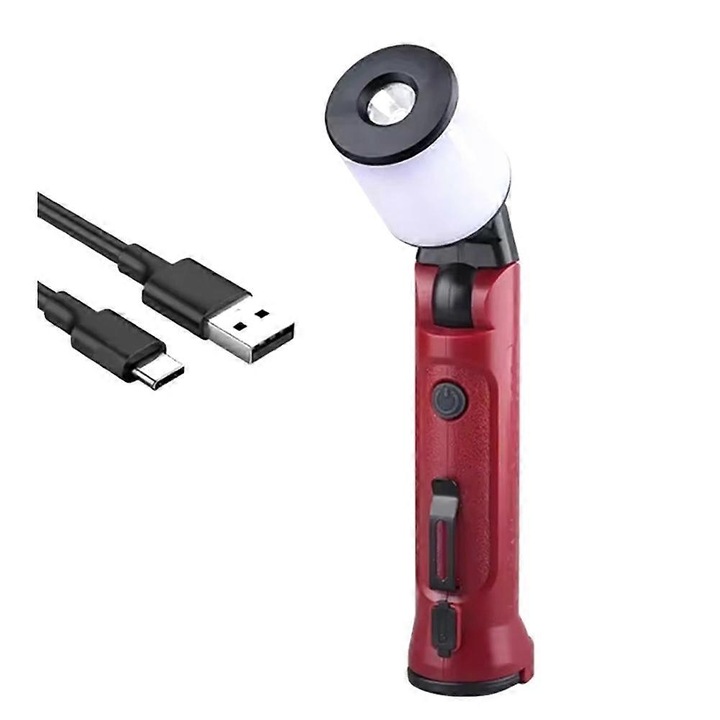 USB újratölthető összecsukható lámpa, piros, 180°