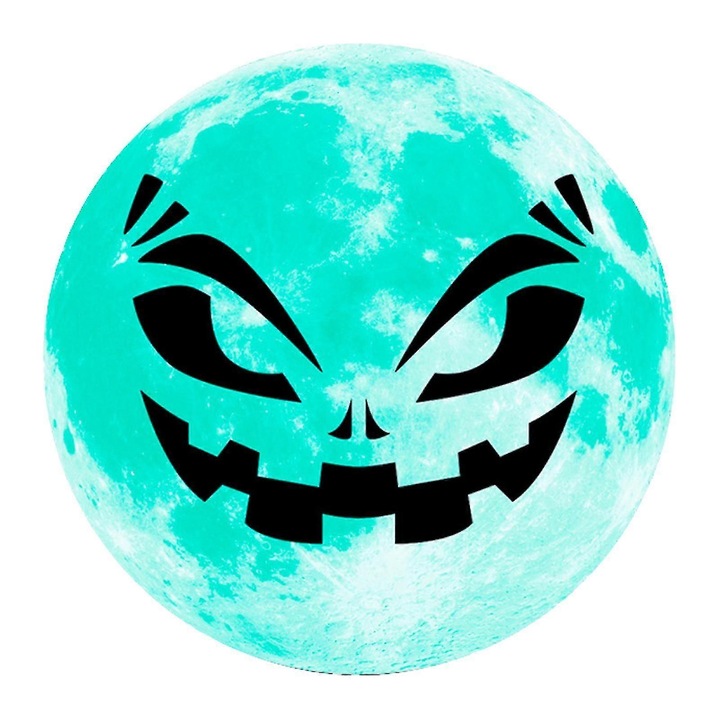 Halloween falmatrica, világító hold arc, PVC, 30cm