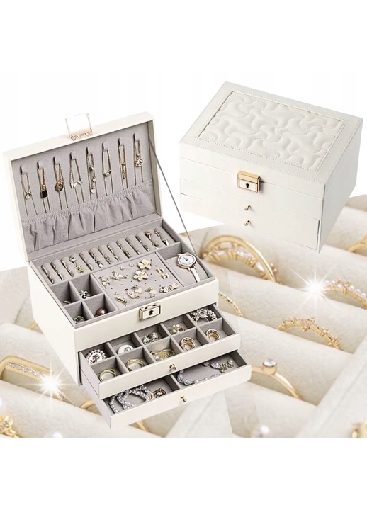 Cutie bijuterii organizator 3 niveluri alb 23x17x13.5cm