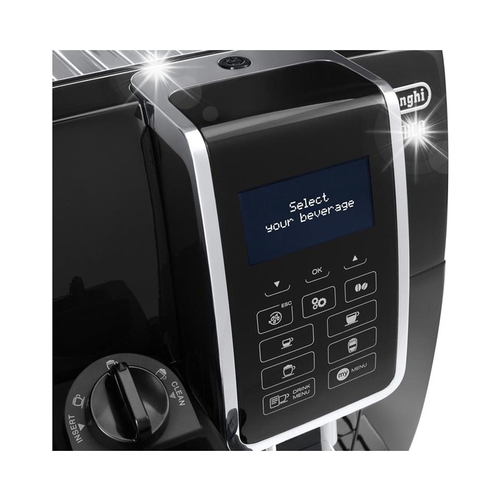 Espressor automat DeLonghi Dinamica ECAM 350.55.B, crema lapte, negru, 23.6x42.9x34.8cm