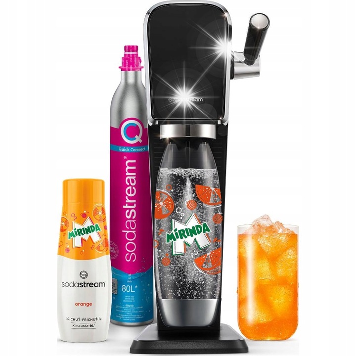 Сатуратор SodaStream Art Mirinda, черен, 1L, комплект с CO2 и аромат Mirinda 440ml