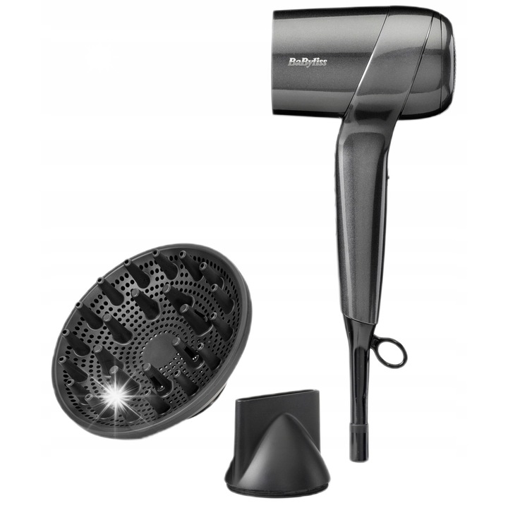 BABYLISS Digital Titanium Shine hajszárító, 1600W, fekete, 11.8x7.9x30cm, ionizációval és diffúzorral