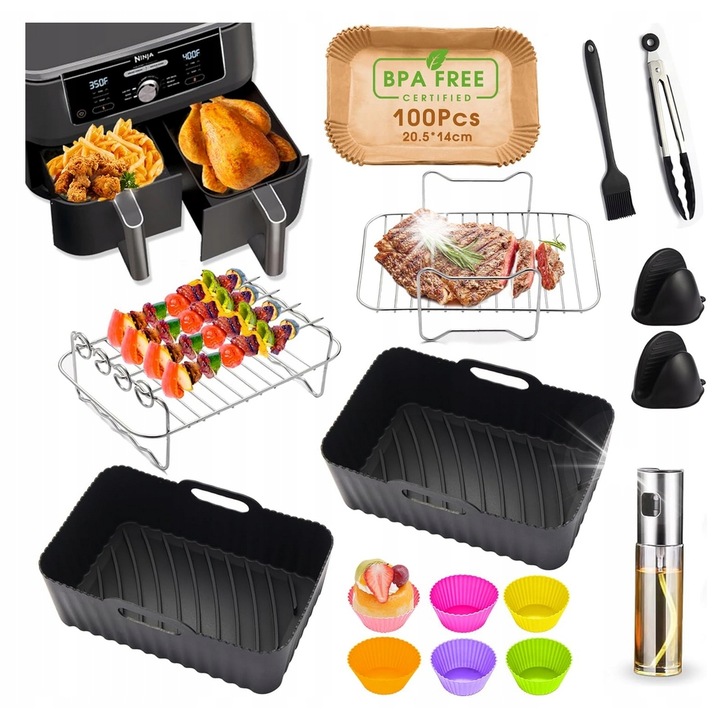 Set accesorii airfryer 117 piese silicon inox multifunctional multicolor 7.6x9.5L