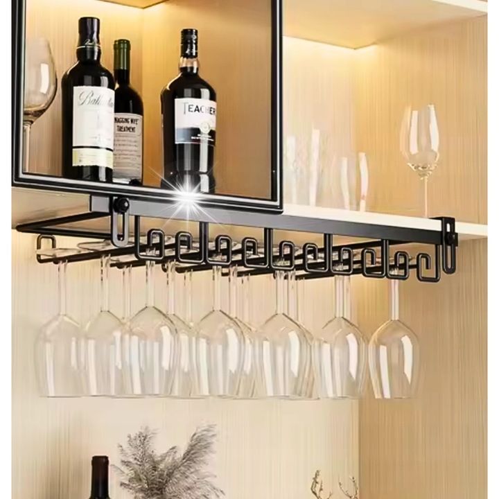 OEM fekete fém borospohártartó 55x22.5x5cm 10-15 db