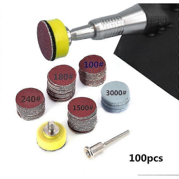 Set 100 discuri smirghel 25mm, 5 granulatii, rosu vin, 60x25mm