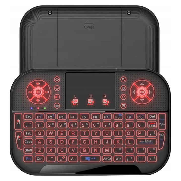 Vezeték nélküli Renew Force mini billentyűzet érintőpaddal, RGB világítással, fekete, 29x10x2cm