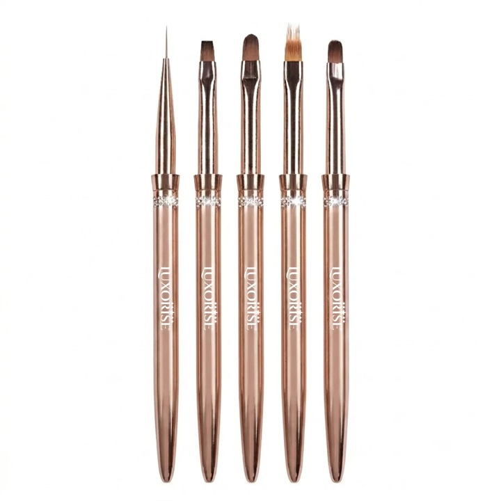 5 db LUXORISE Körömépítő és Nail Art Ecset Készlet, Rose Gold