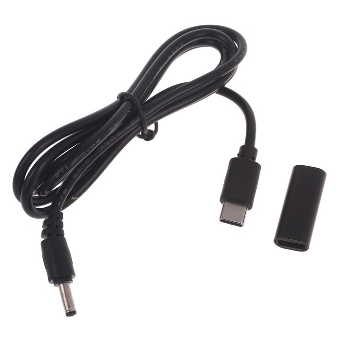 Захранващ кабел 12V, USB Type-C мъжки към DC жак 3.5x1.35mm, 1 м, черен