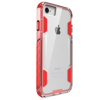 Husa iPhone 8 / iPhone 7, Hybrid Antisoc, carcasa spate PC transparenta cu bumper, Rosu