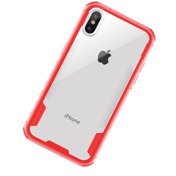 Husa iPhone XS / iPhone X Hybrid Antisoc, carcasa spate PC transparenta cu bumper, Rosu Husa iPhone XS / iPhone X Hybrid Antisoc, carcasa spate PC transparenta cu bumper, Rosu