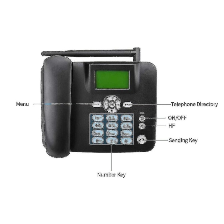 Telefon fix wireless 4G, negru, 196x152x51mm, baterie 3000mAh, antena externa, radio FM