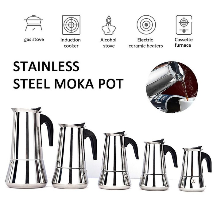 Moka kávéfőző, rozsdamentes acél, 200ml, ezüst