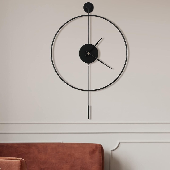 Modern minimalista kerek fém falióra ingával 50cm fekete csendes