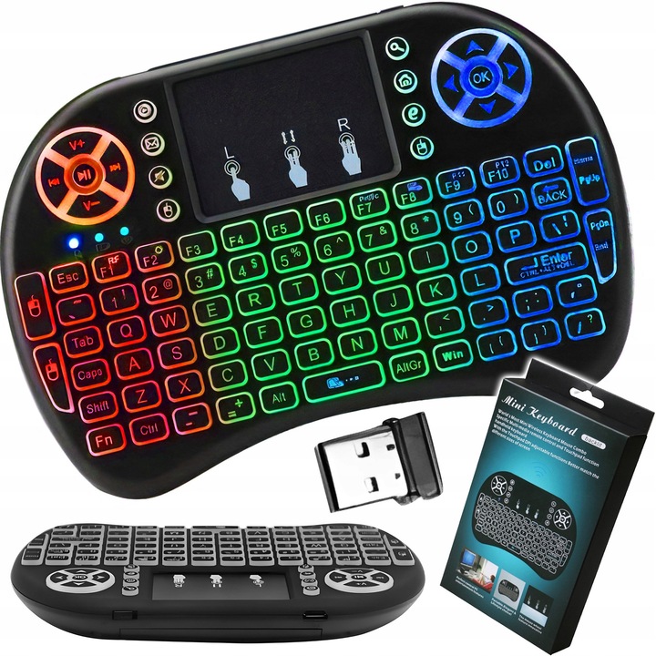 Vezeték nélküli Renew Force mini billentyűzet érintőpaddal, többszínű RGB világítással, kompakt