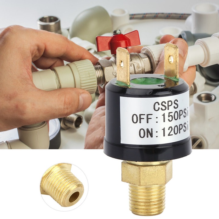 Légkompresszor nyomáskapcsoló 120-150 PSI 110-220VAC 6-36VDC 1/4''