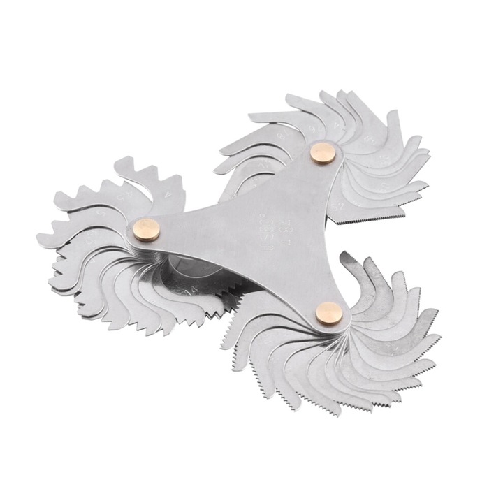 Set 51 piese calibru filet din otel inoxidabil, unghi 60°, masurare filete, argintiu, 60x60mm