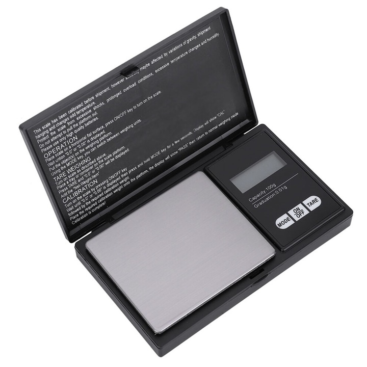 Cantar digital portabil 100g 0.01g negru argintiu 12.8x7.5x1.9cm