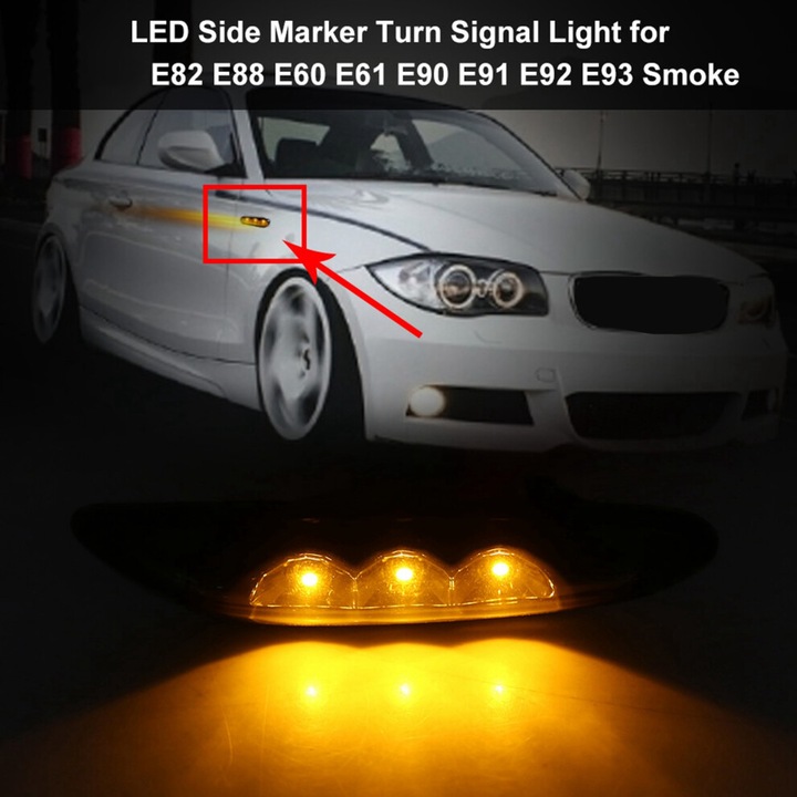 Füstszínű LED oldalsó irányjelző készlet 11.5x2.6cm BMW 1-es 3-as 5-ös X1 X3 sorozathoz