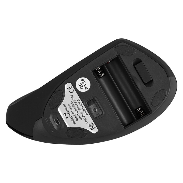Egér vezeték nélküli ergonomikus függőleges 1600DPI fekete 2.4GHz