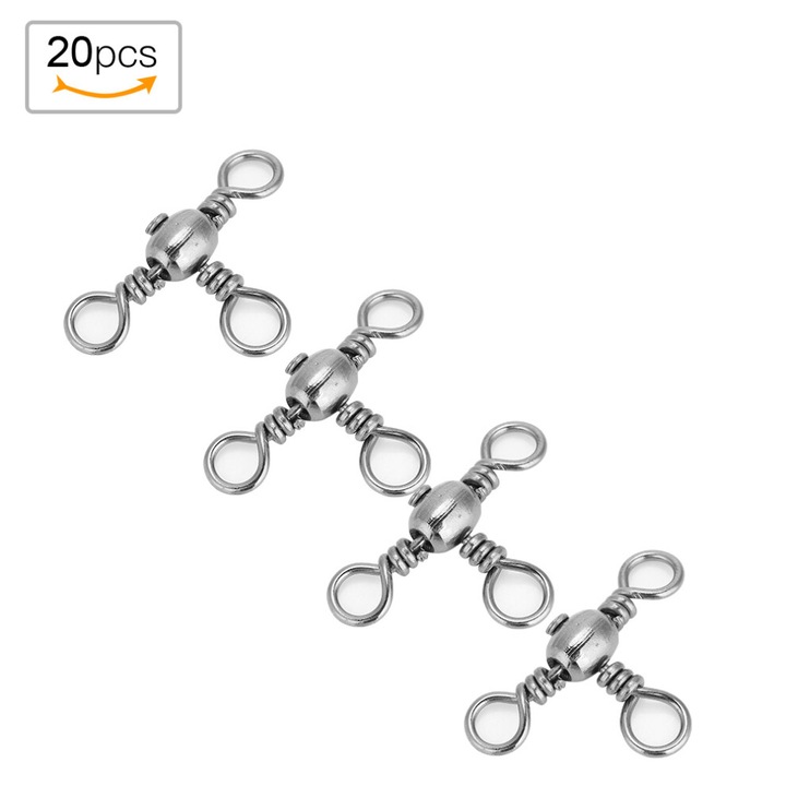 20 db hármas horgászcsatlakozó készlet, réz-rozsdamentes acél, 28mm