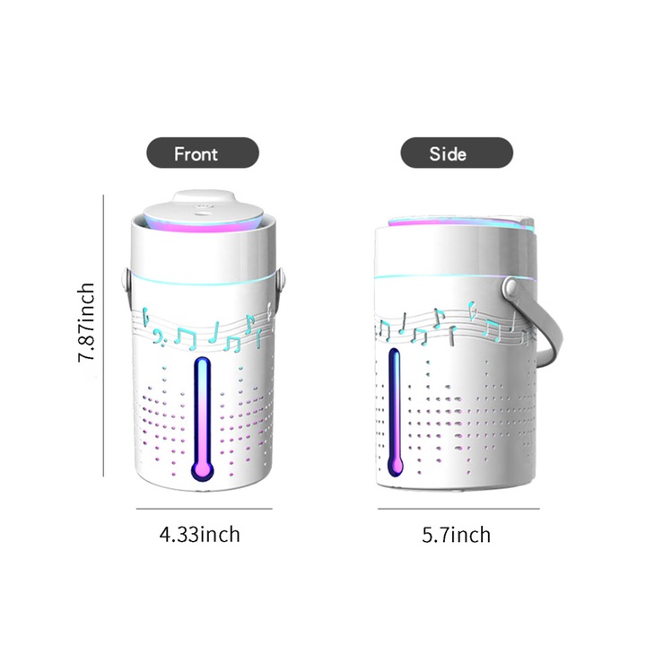 Párásító Bluetooth-szal, színes fénnyel, 1000ml, fehér, 20x14.5x11cm