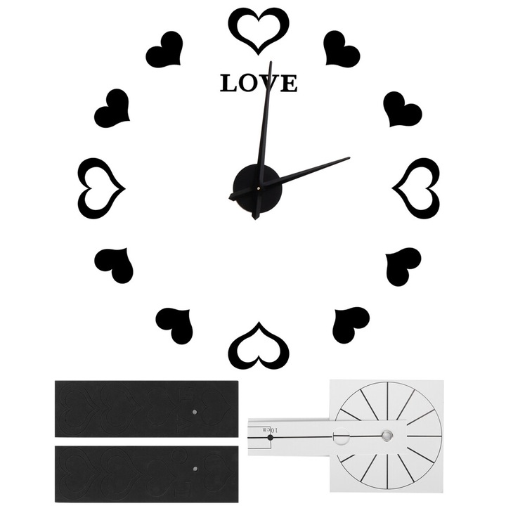 Ceas de perete DIY acrilic oglinda negru 120x120cm