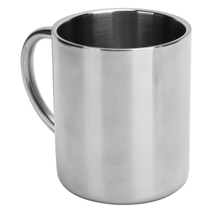 304-es rozsdamentes acél bögre, 300ml, ezüst, 8.6x7.6cm, fogantyúval