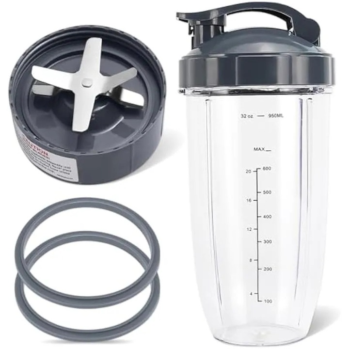 Set piese de schimb blender 600W 900W, cupa 32oz, lame inox, capac flip, garnituri cauciuc