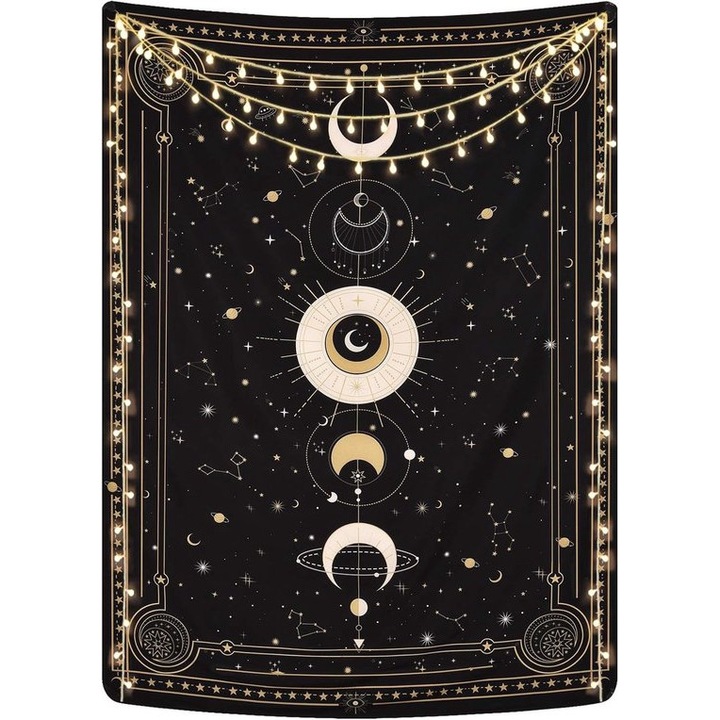 Holdfázis faliszőnyeg, tarot, fekete, 150x130cm