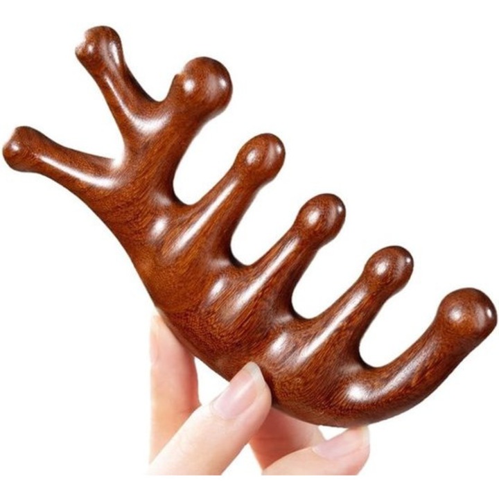 Többfunkciós masszázsfésű, természetes fa, 11.5cm, barna